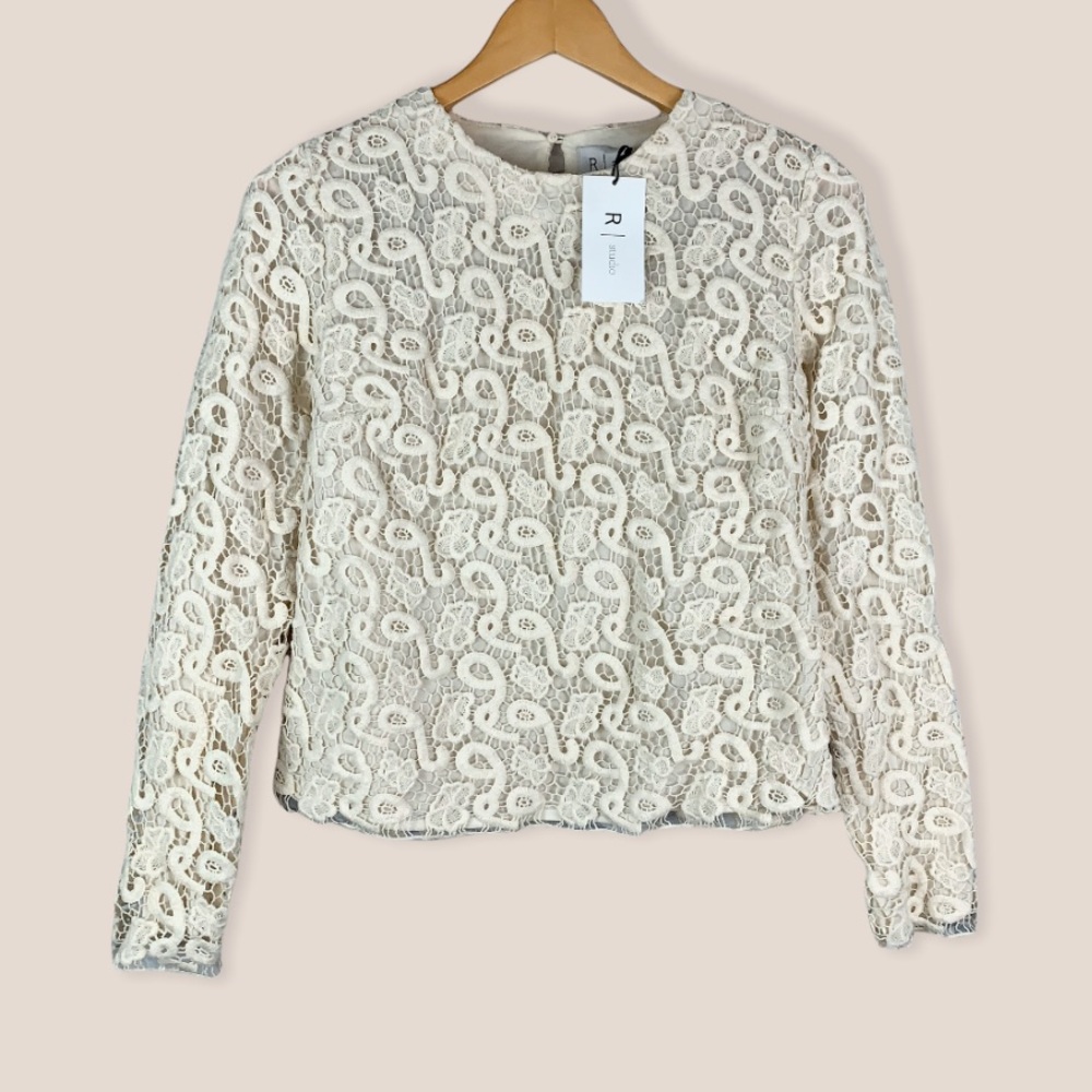 NWT R Studio Crochet Lace Long Sleeve Blouse 4